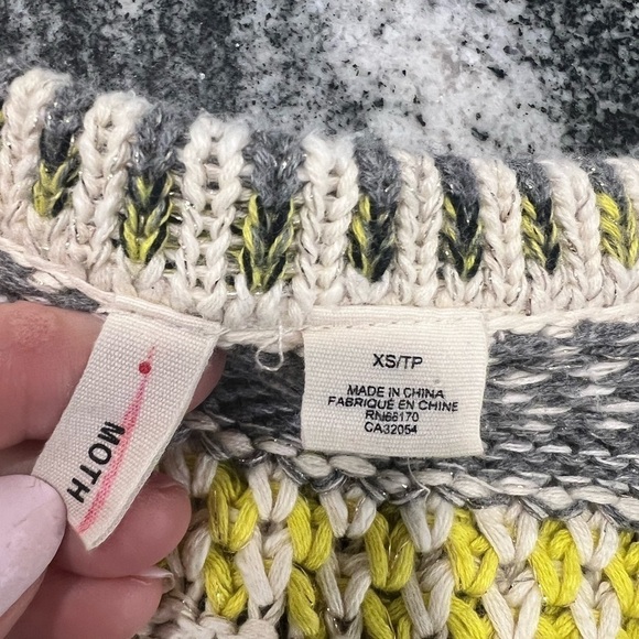 MOTH for Anthropologie open cardigan sweater in cream with yellow and gray - Picture 9 of 14